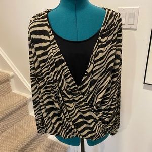 Melanie Lyne zebra striped crossover blouse, size M